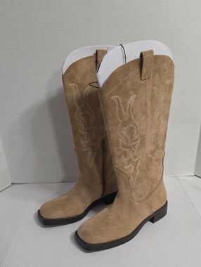 No Boundaries Tan Suede Embroidered Mid-Calf Western Boots Size 8 *NWT*